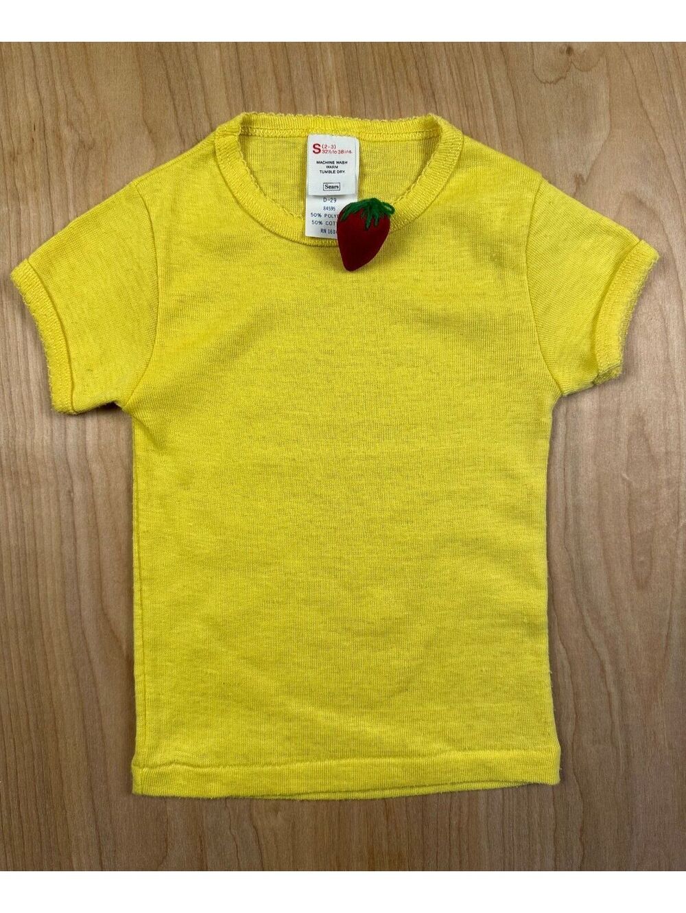 Vintage 70s Sears kids tshirt small 2-3 months yellow picot trim short sleeve